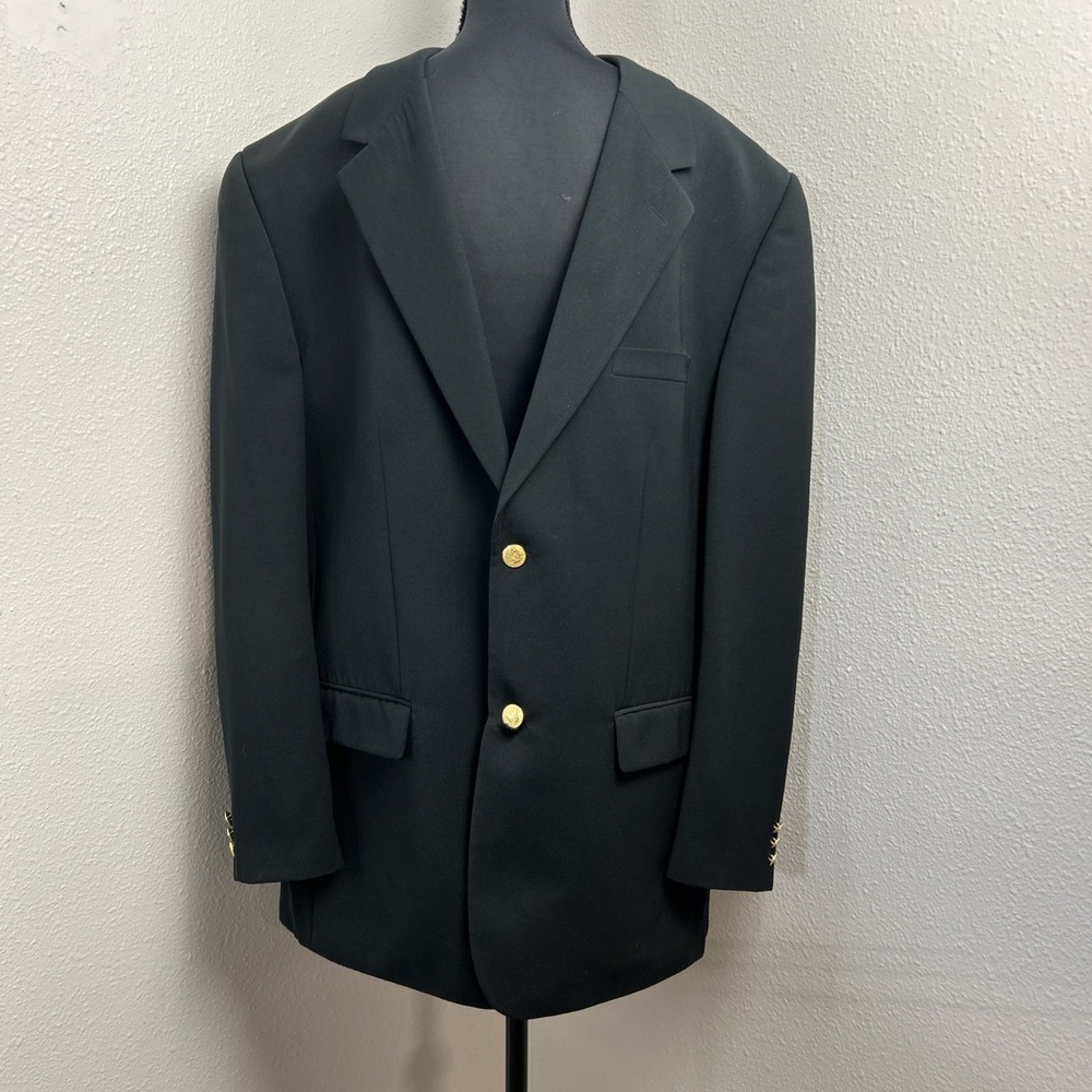 L. L. Bean Blazer Jacket Men's 48 Tall Black Lined Gold Buttons Business Classic